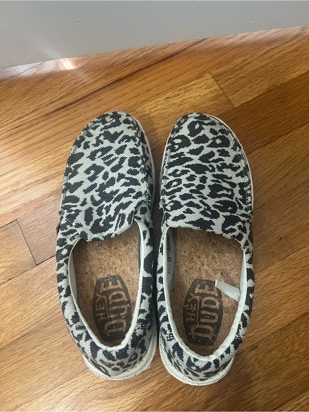 Hey Dude Women's Slip-On Leopard Print Shoes in Black & White